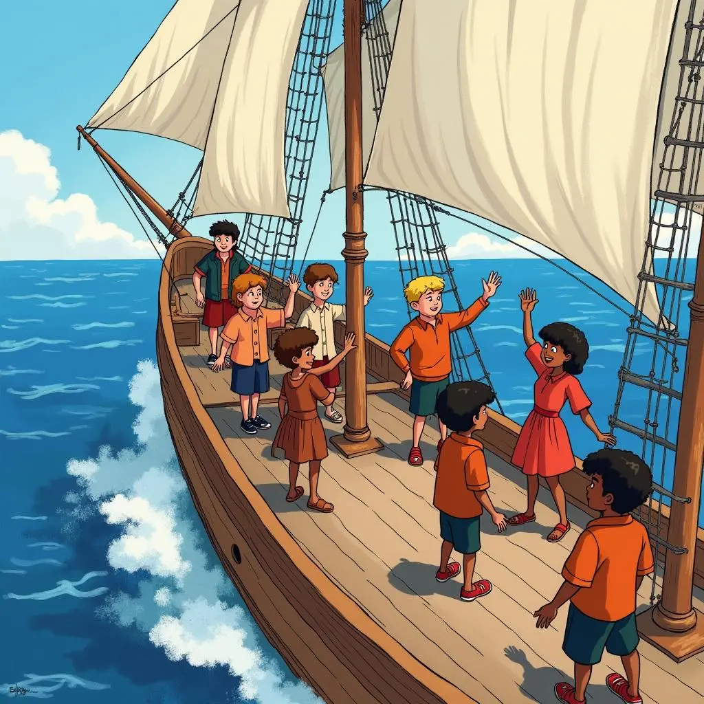 忒修斯在船上与伙伴们告别