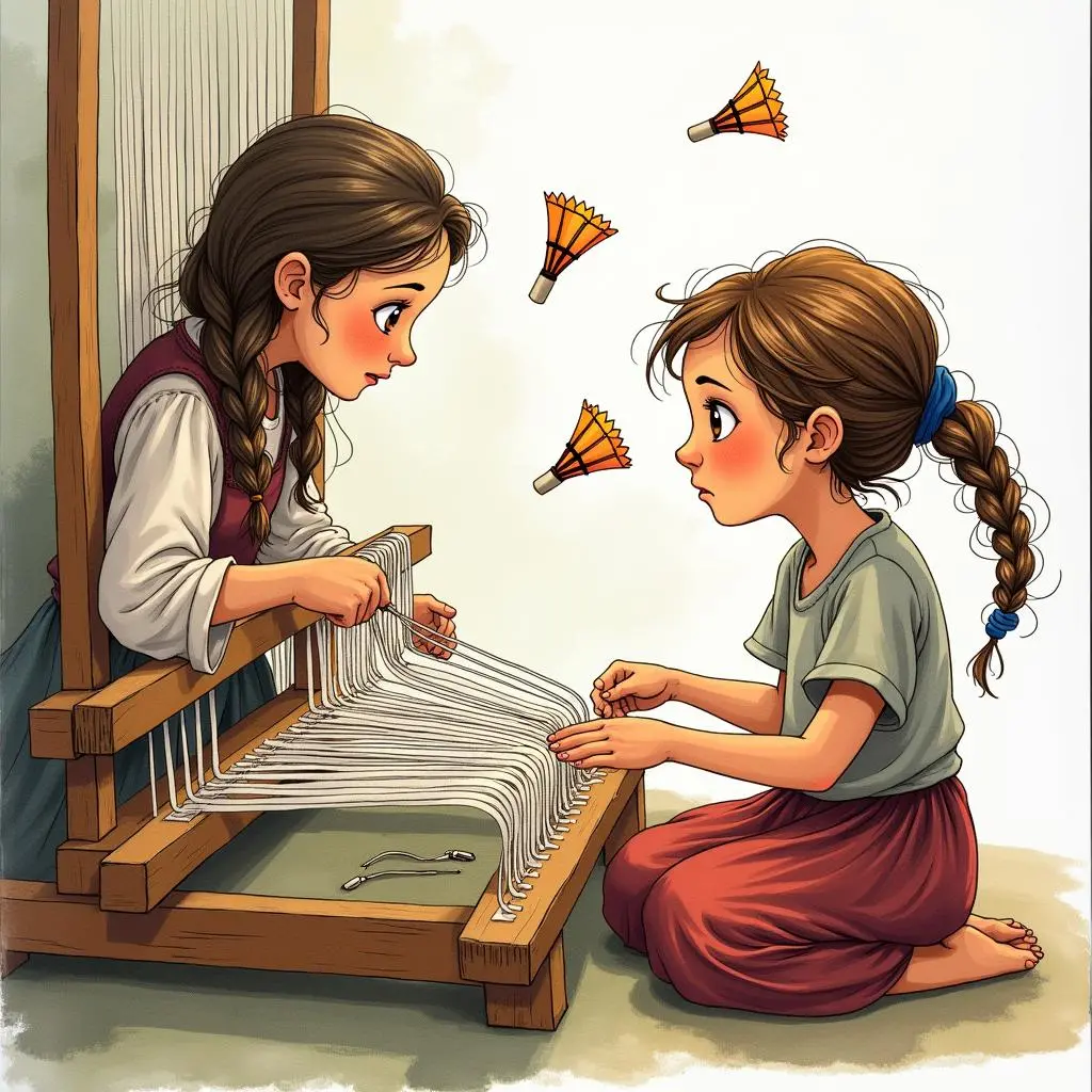 阿拉克涅和雅典娜开始织布