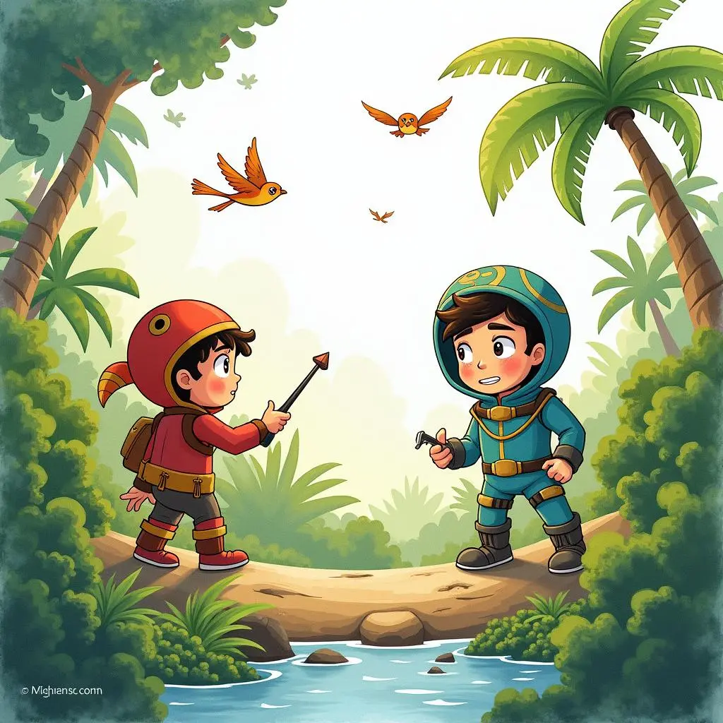 英雄们登上岛屿探索