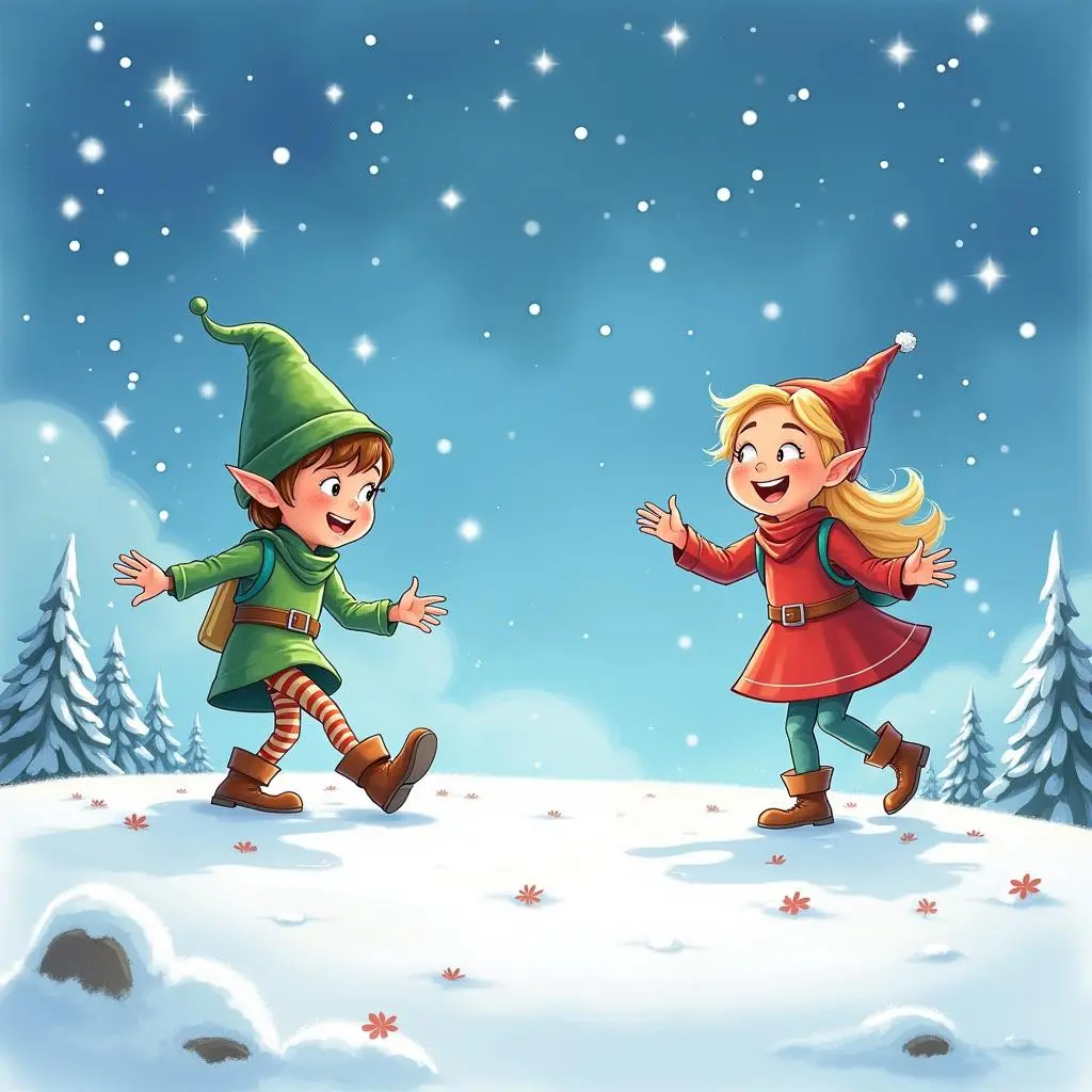 女孩和精灵一起玩耍