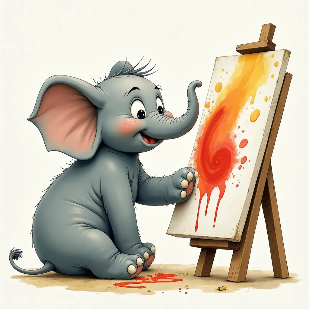 小象鼻子卷着画笔