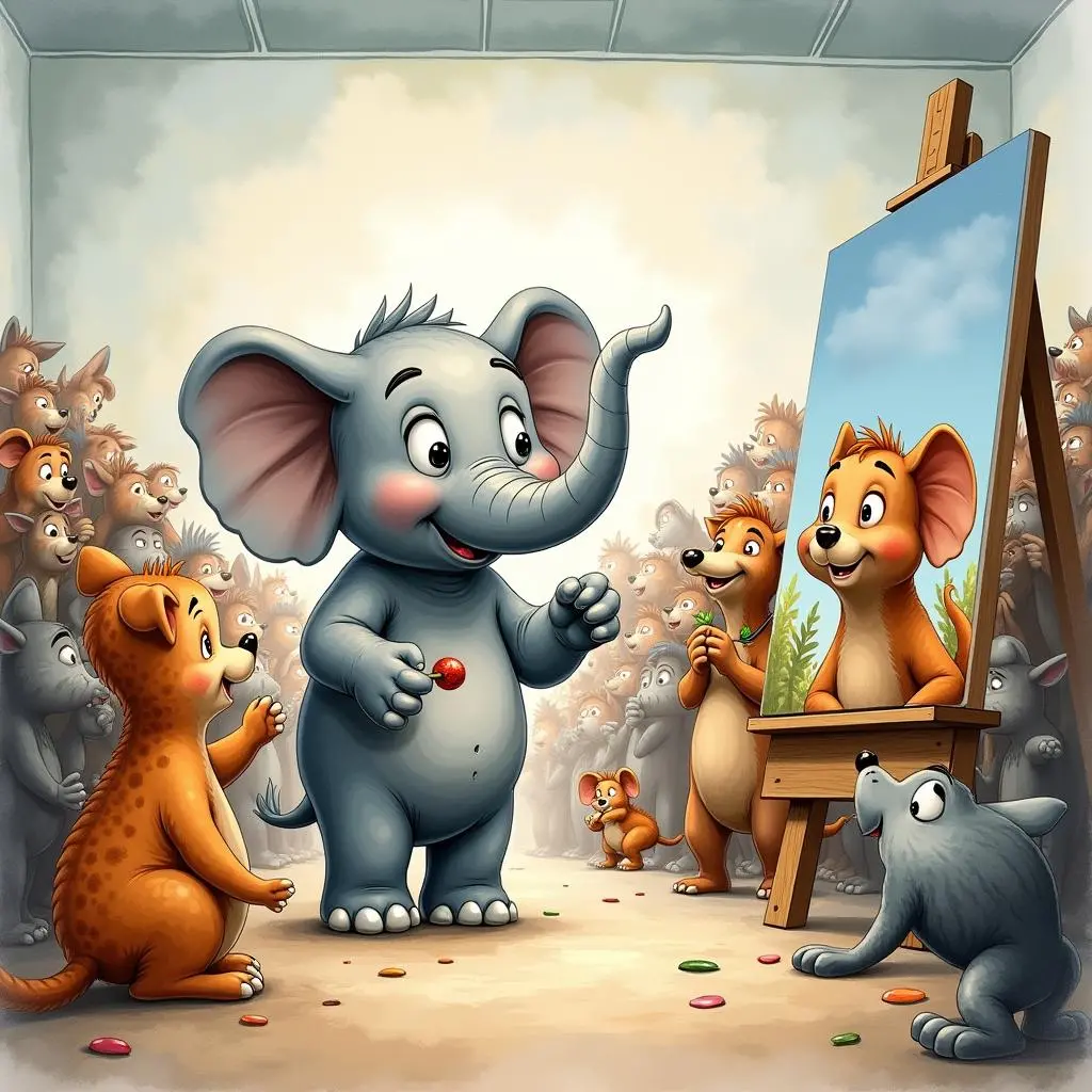 大家围看小象的画