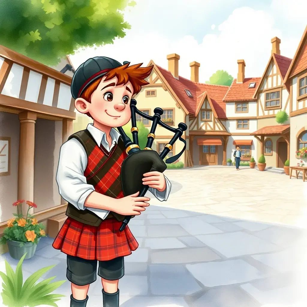 卡尔在广场上吹奏风笛