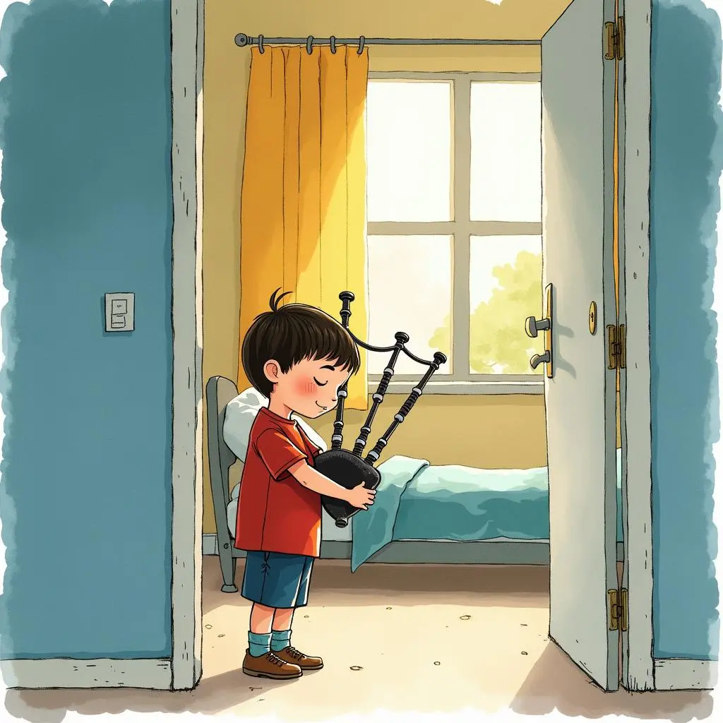 卡尔在病人住所外吹奏风笛