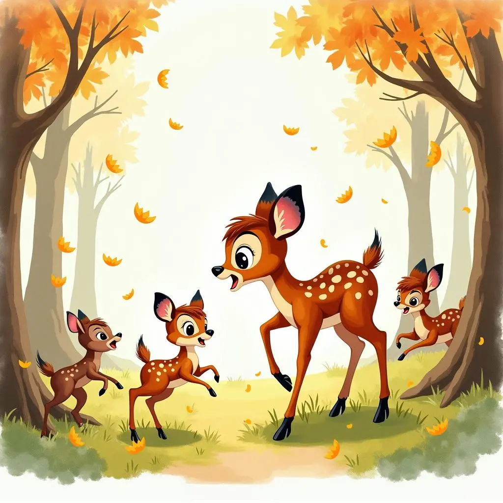 斑比在森林中玩耍