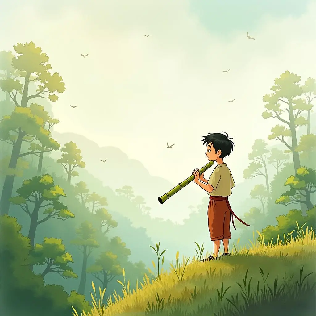 小和在溪边吹笛