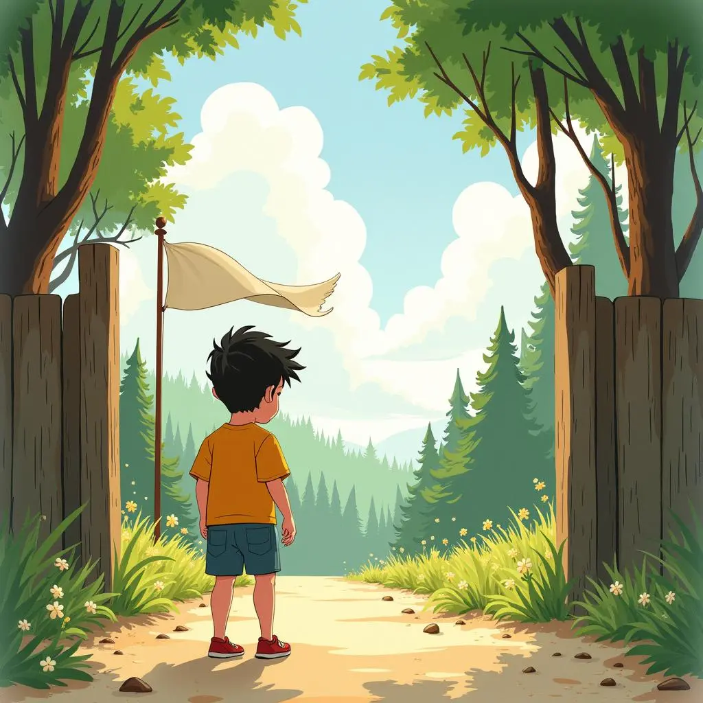 年轻人站在村头眺望