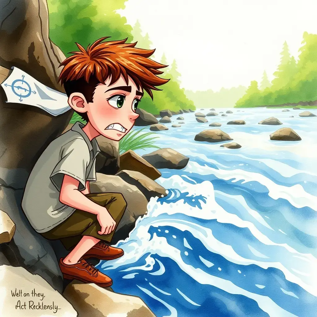 年轻人试图过河