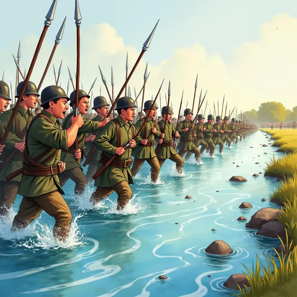 士兵们背水列阵