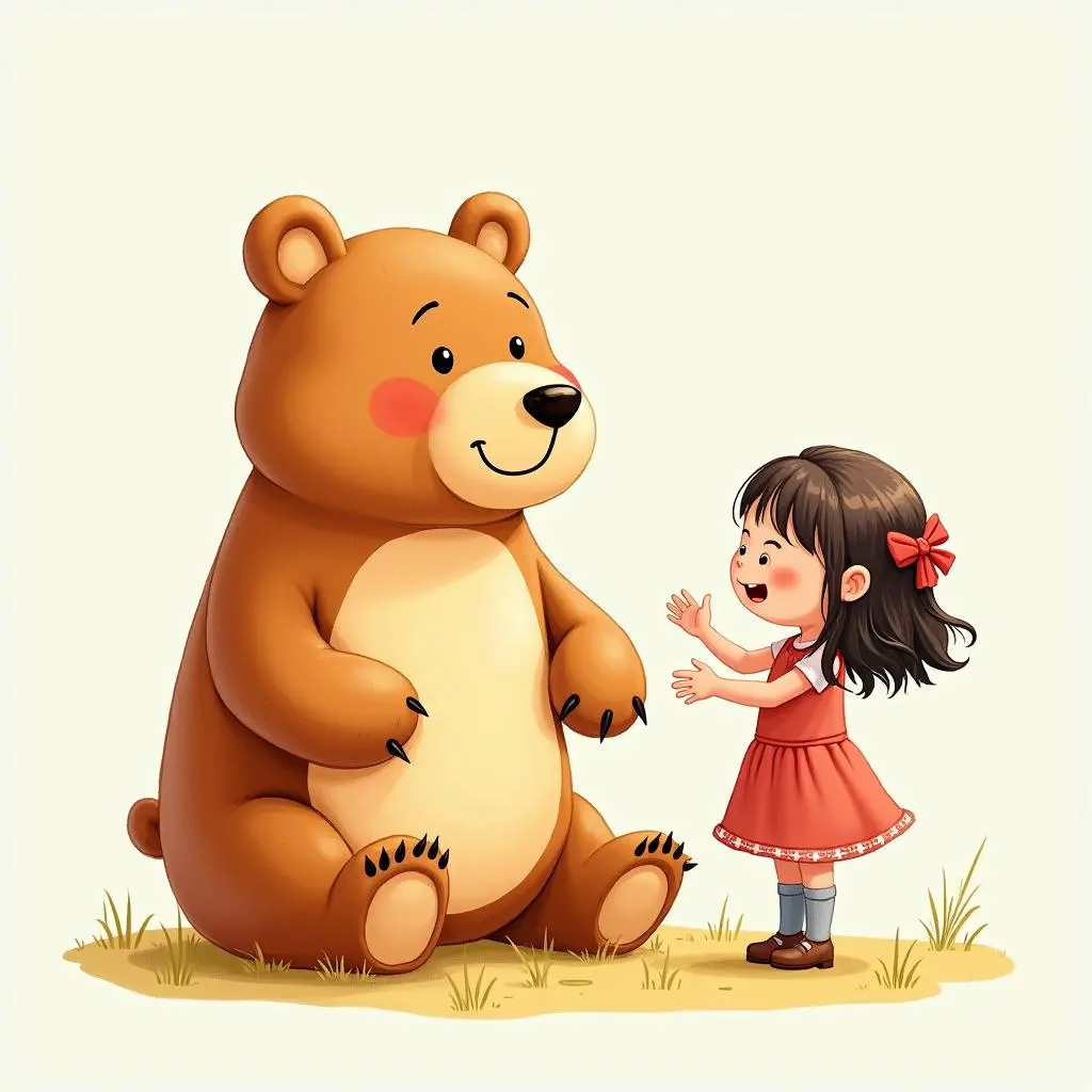 妹妹和小熊面包在一起