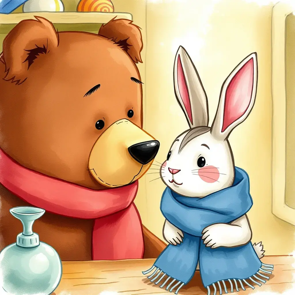 小熊给小兔子试围巾