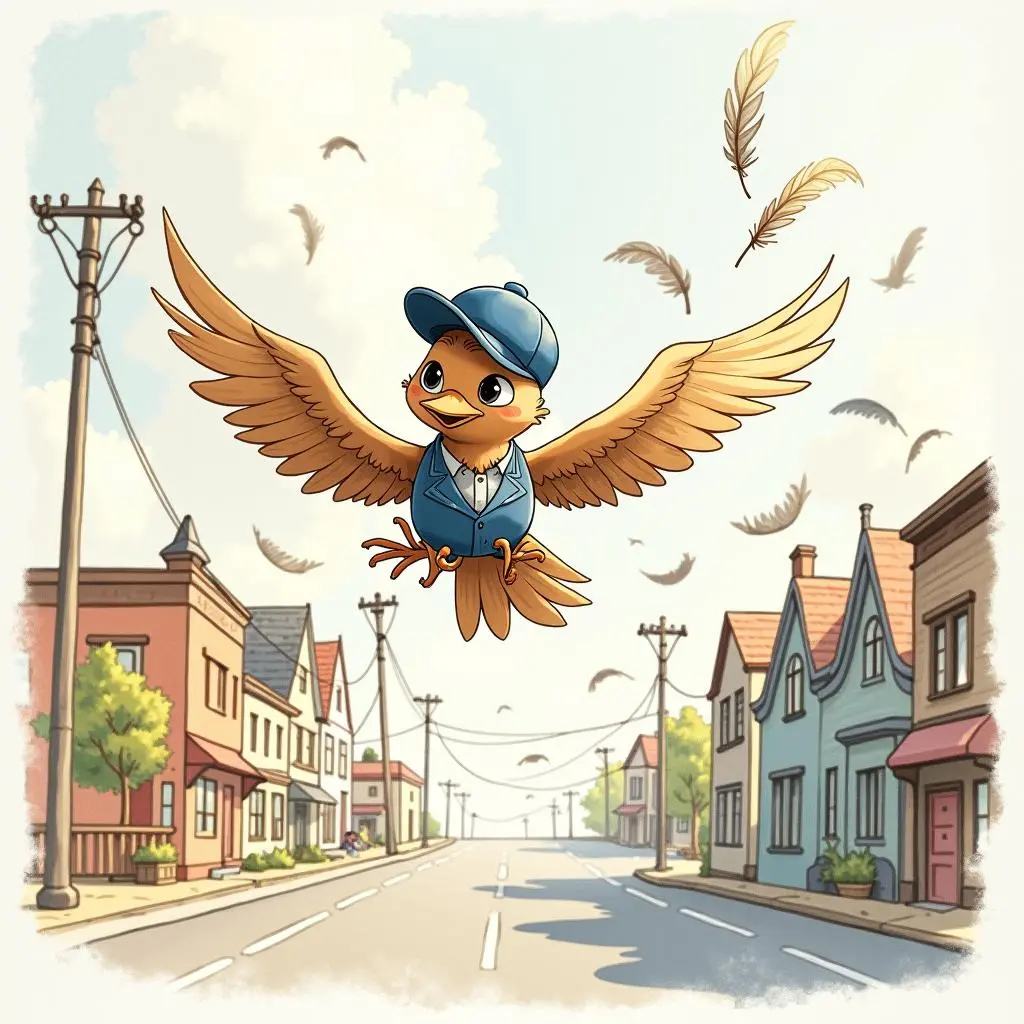 小鸟飞过小镇街道