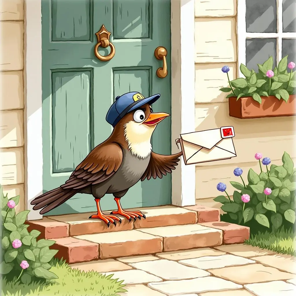 小鸟停在收信人家门口