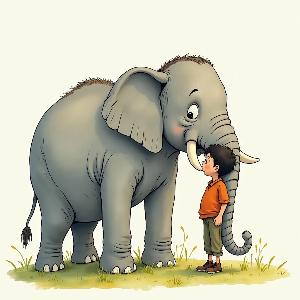 盲人手摸大象身体