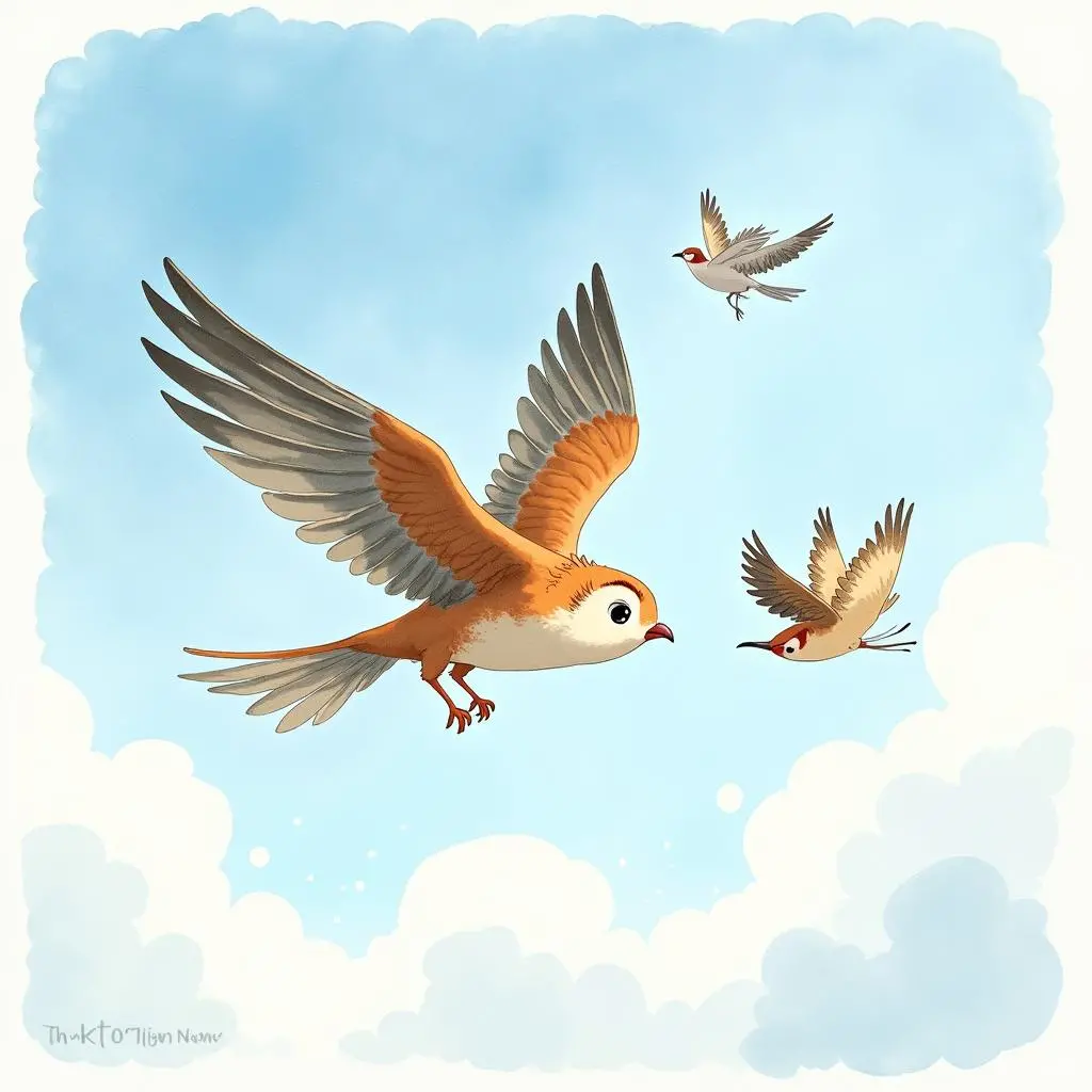 风筝在高空遇到小鸟