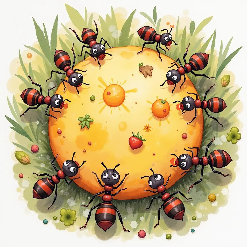 小蚂蚁们找到食物