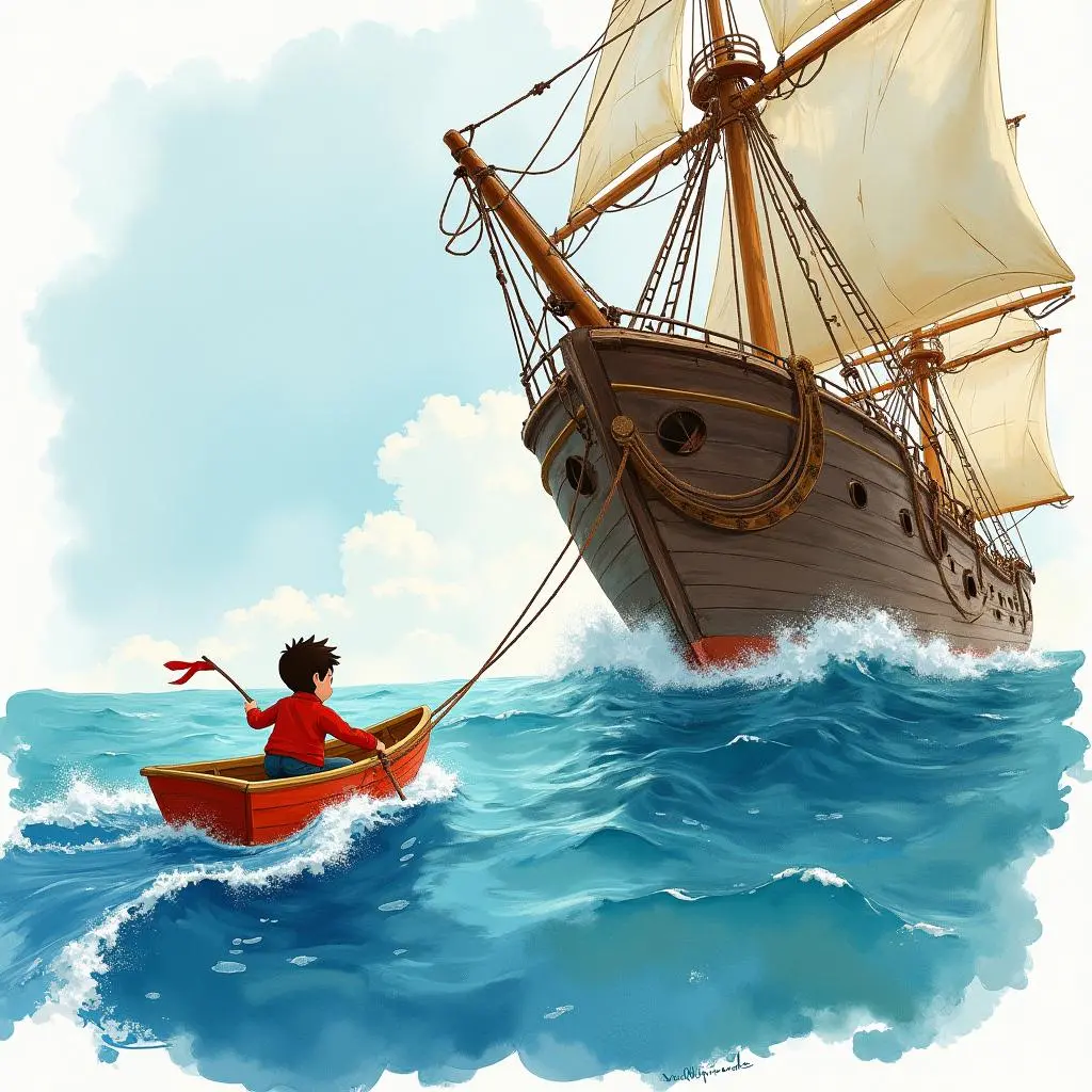 小渔船靠近遇险大船