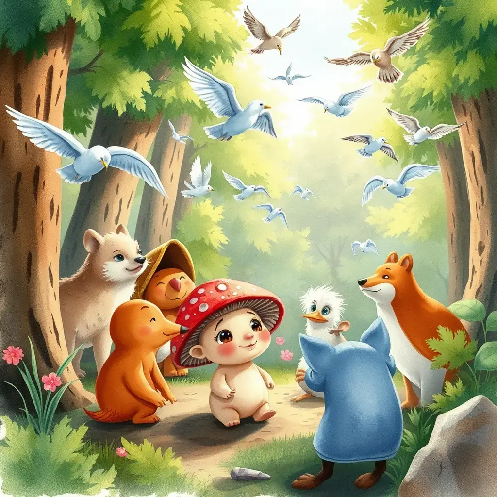 小蘑菇找其他动物帮忙