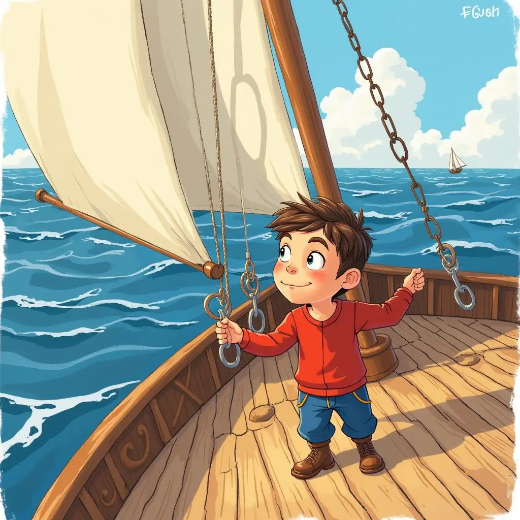 艾里克在整理船帆