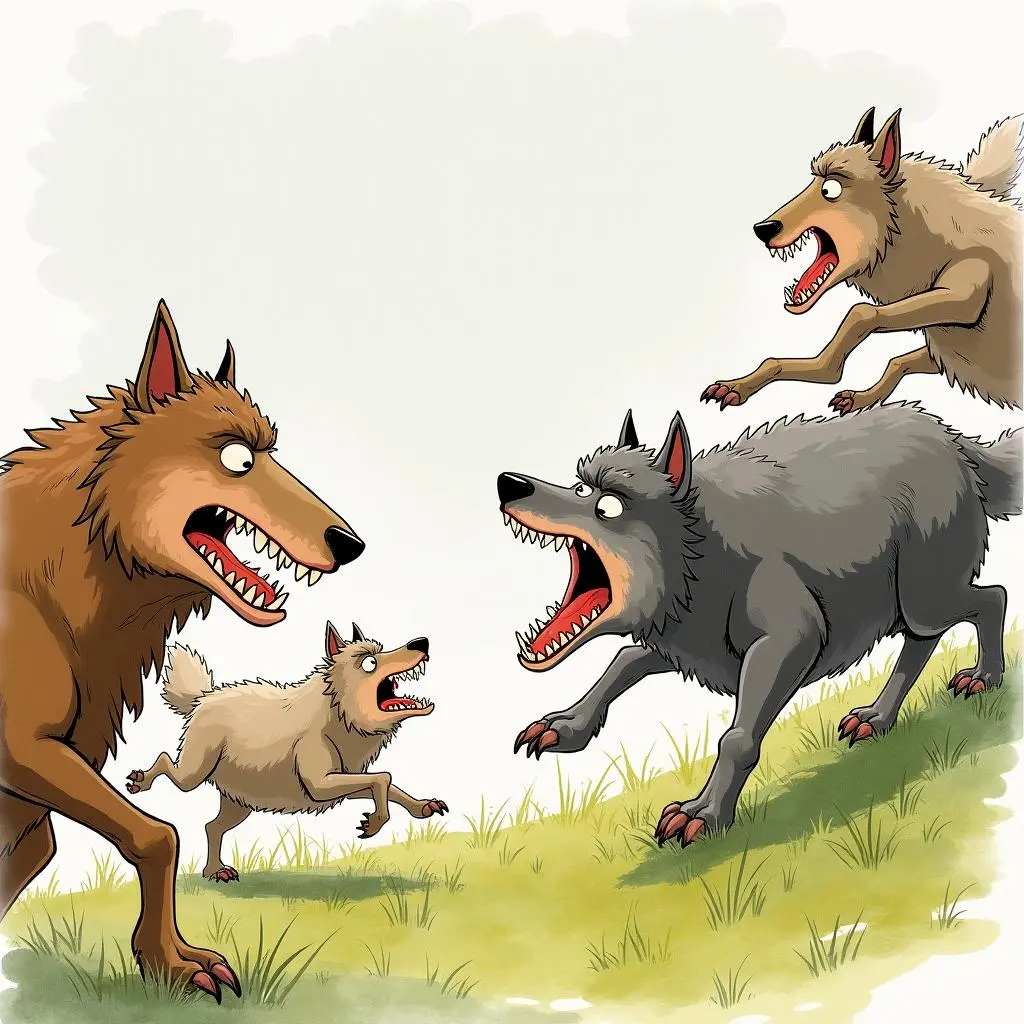 羊儿们用角撞击狼群