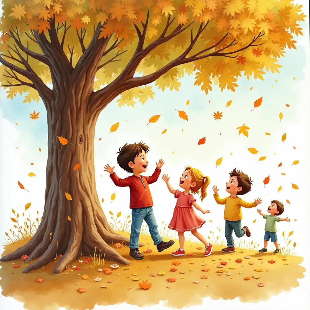 孩子们在面包树下玩耍