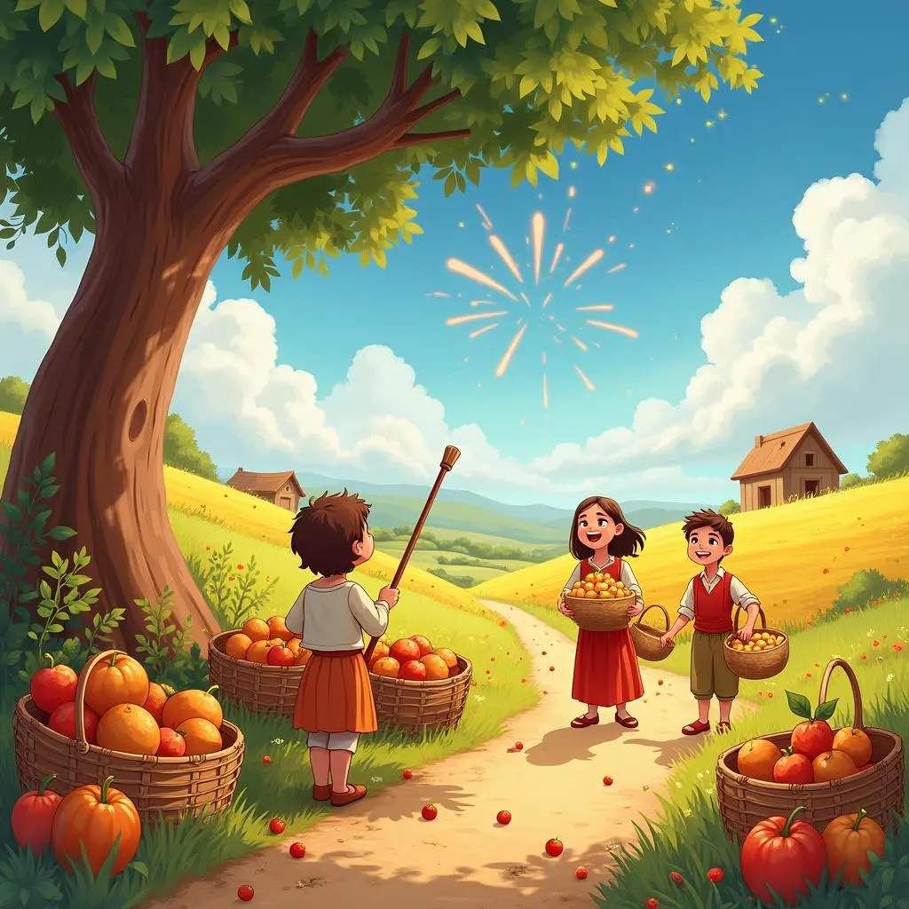 村民们庆祝面包树丰收