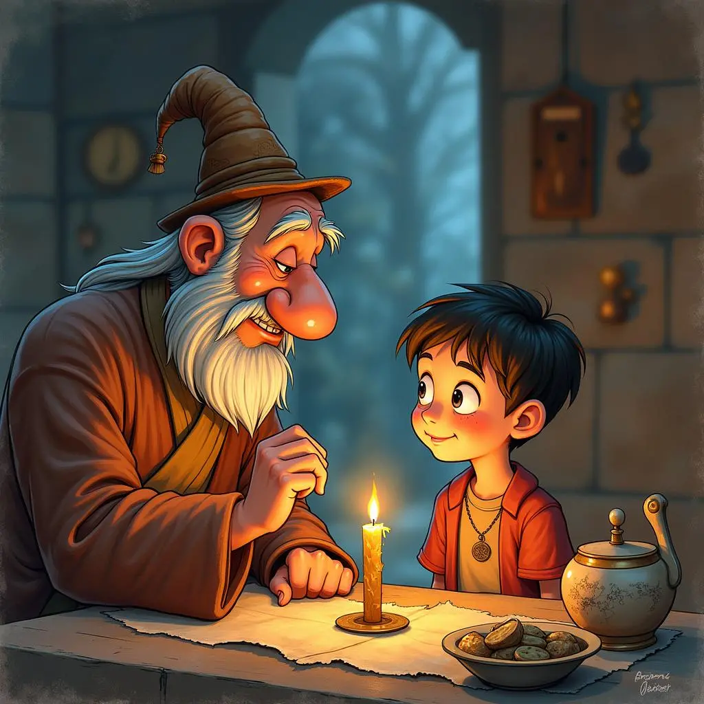 小汉斯与老学者交谈