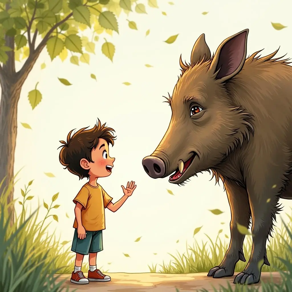 小汉斯站在雕像前许愿