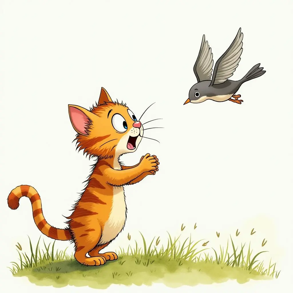 猫看到鸟后露出本性