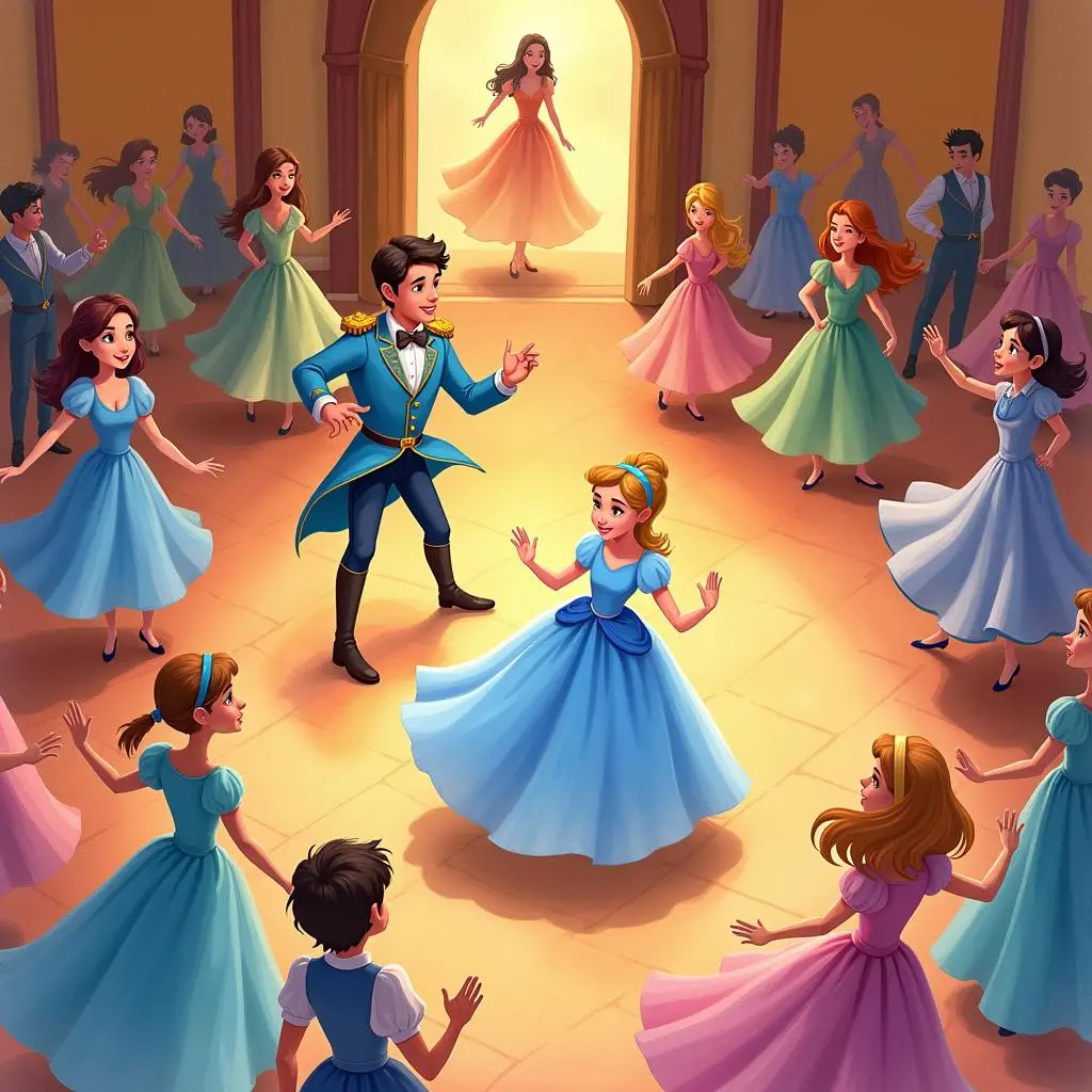 灰姑娘在舞会上与王子共舞