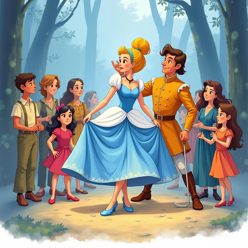 王子拿着水晶鞋寻找灰姑娘