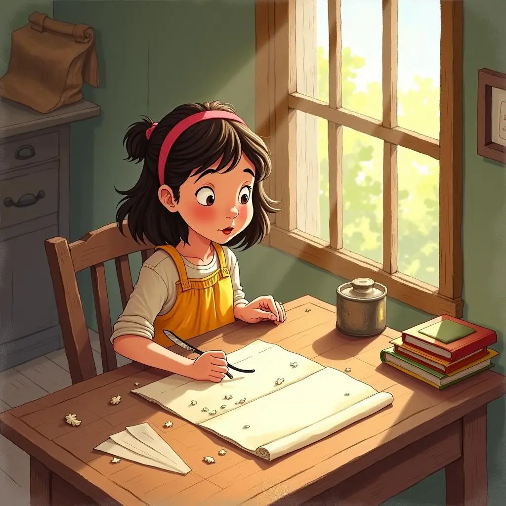 农夫女儿坐在家中的桌前思考