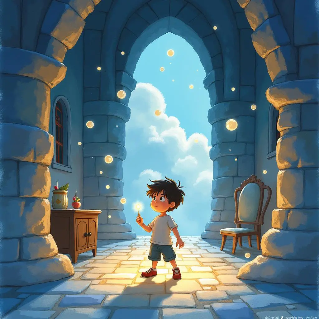 小明和小精灵在大厅