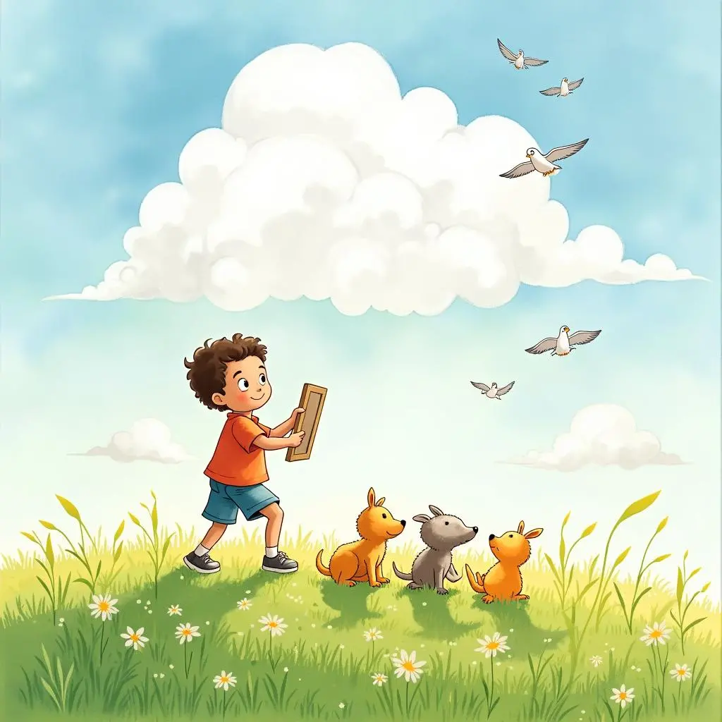 小悠在云彩下讲述画作