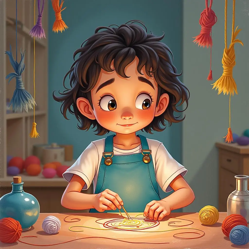 皮埃尔在挑选丝线