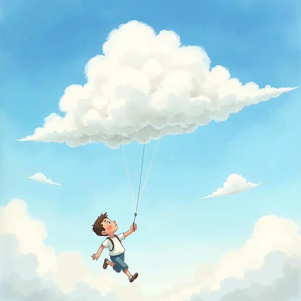 皮埃尔把织好的彩云放飞