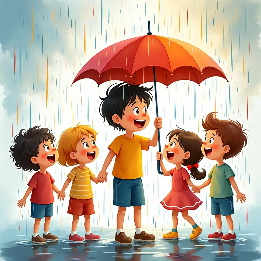 汤姆带着小伙伴们在彩色雨中