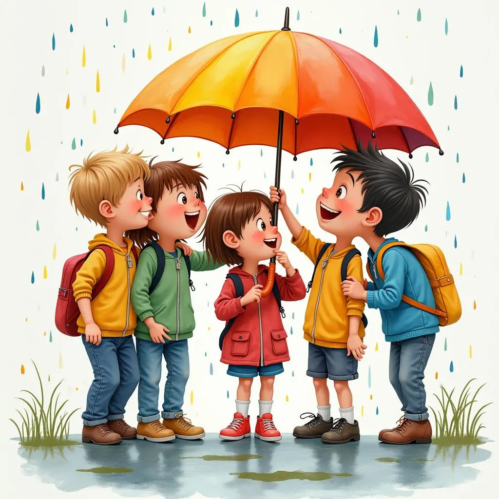 彩色雨停后小伙伴们的笑容