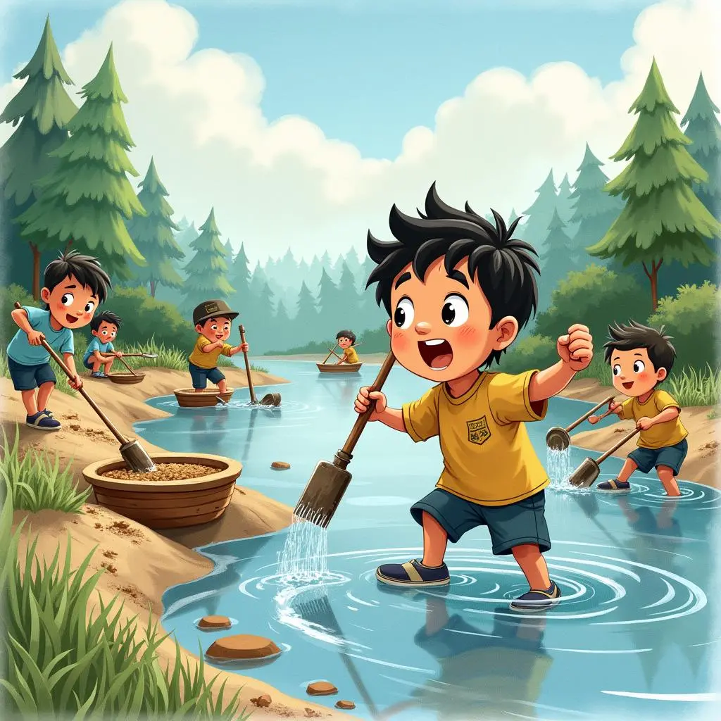 禹带领百姓疏通河道