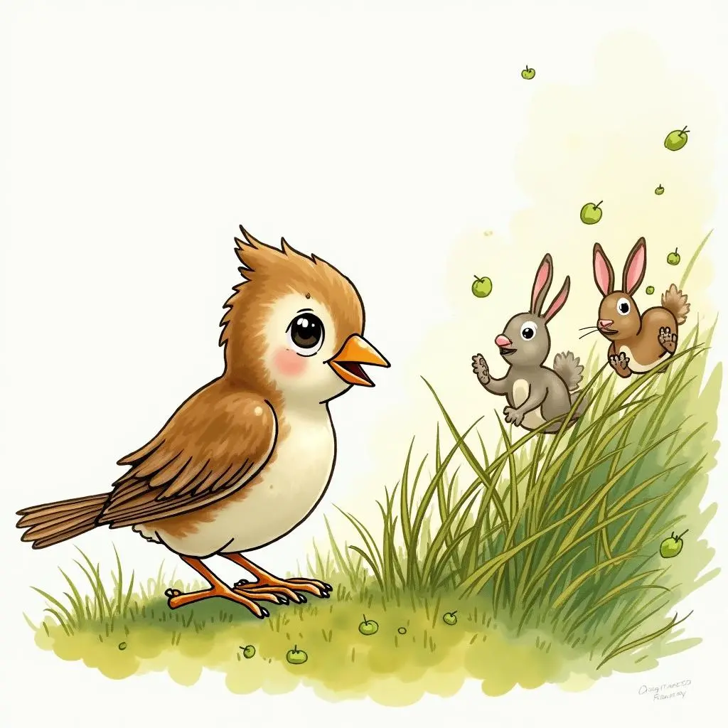 小麻雀为小兔子找食物