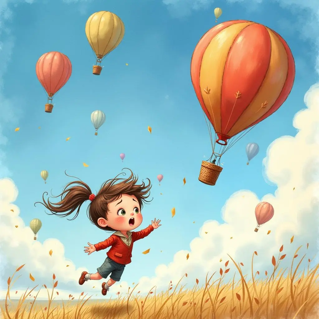 气球带着孩子飞起