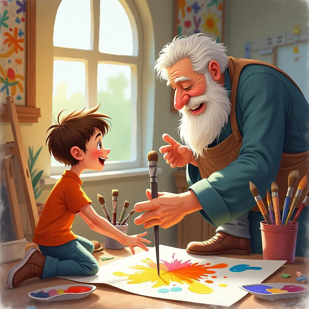 卢卡和皮埃尔先生在画室里