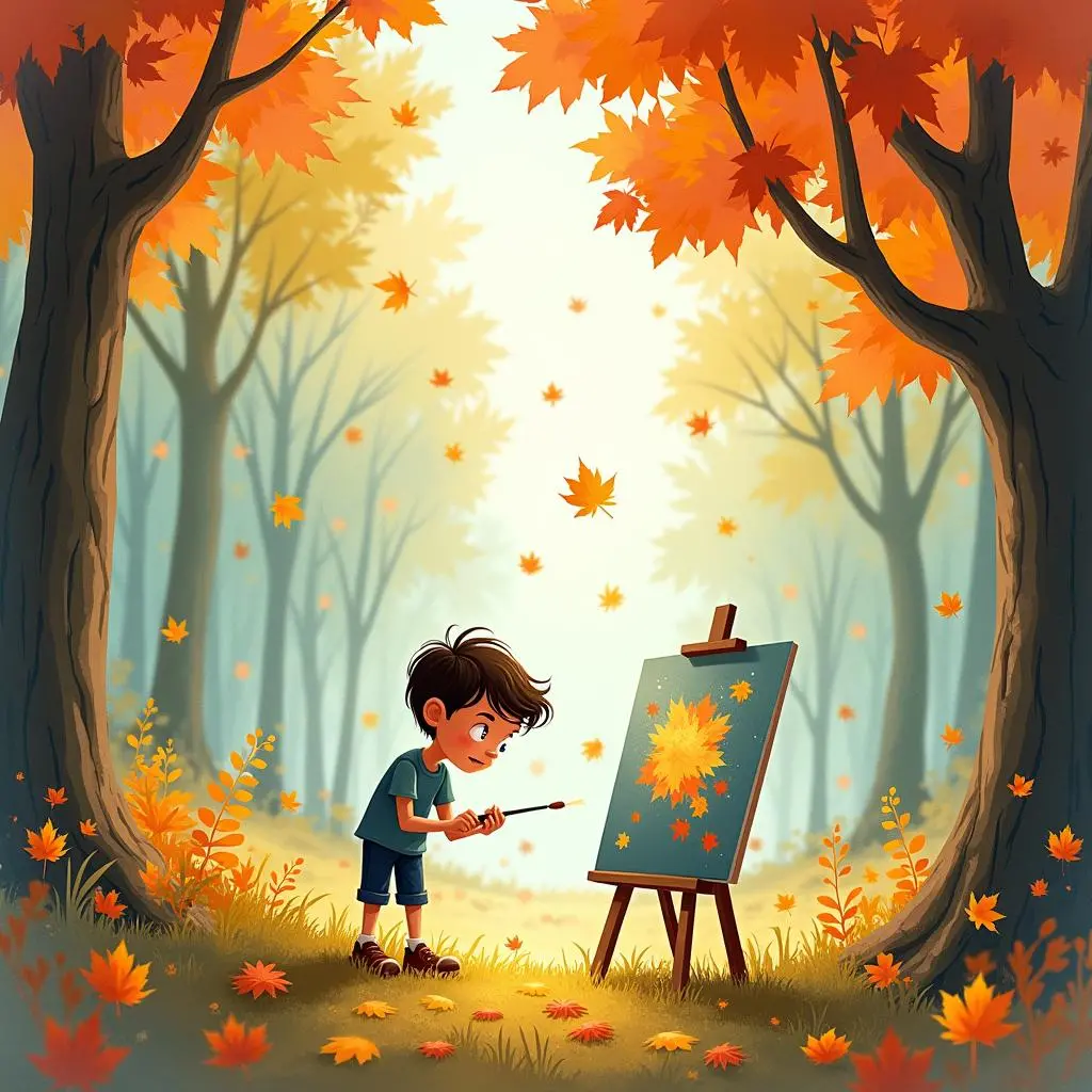 卢卡独自在树林里画画