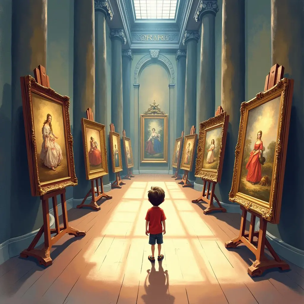 卢卡站在巴黎的艺术殿堂里