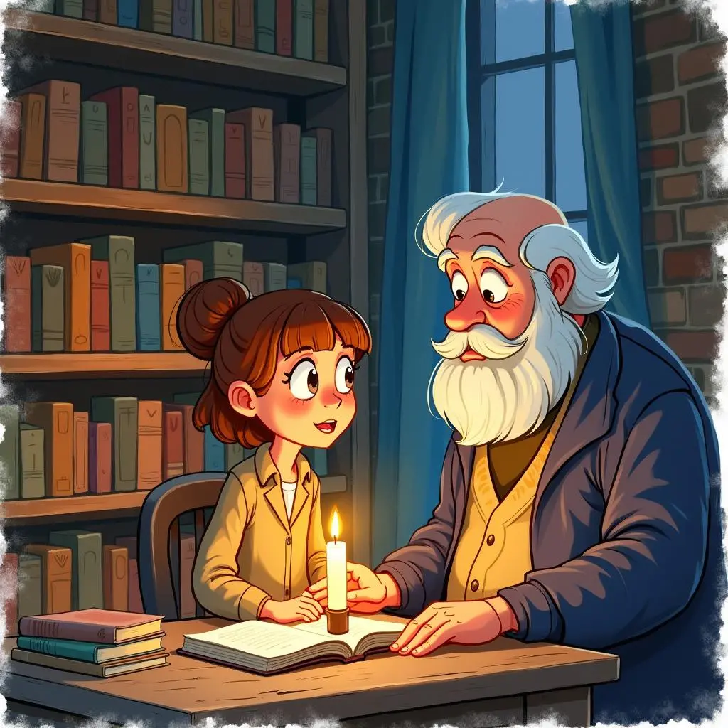 莉莉和老人在书架前