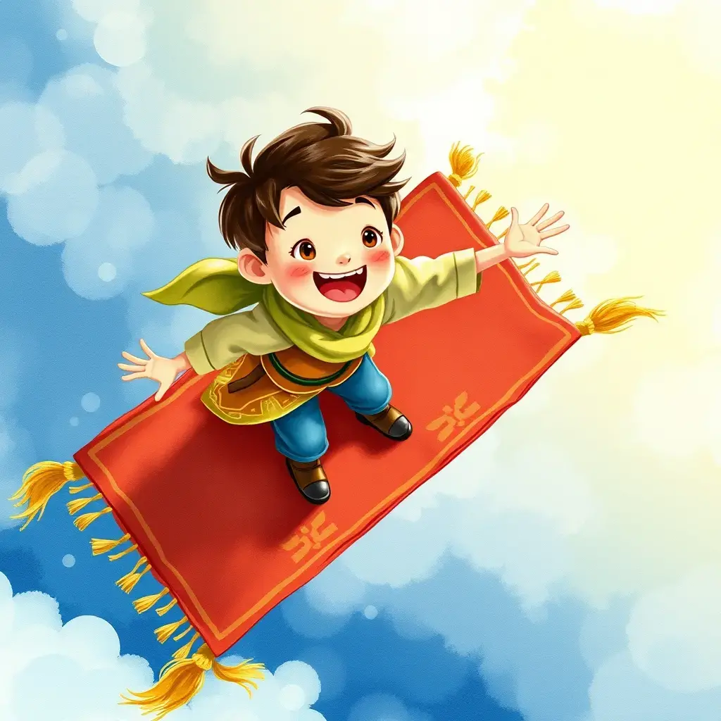 汤姆在飞毯上欢呼