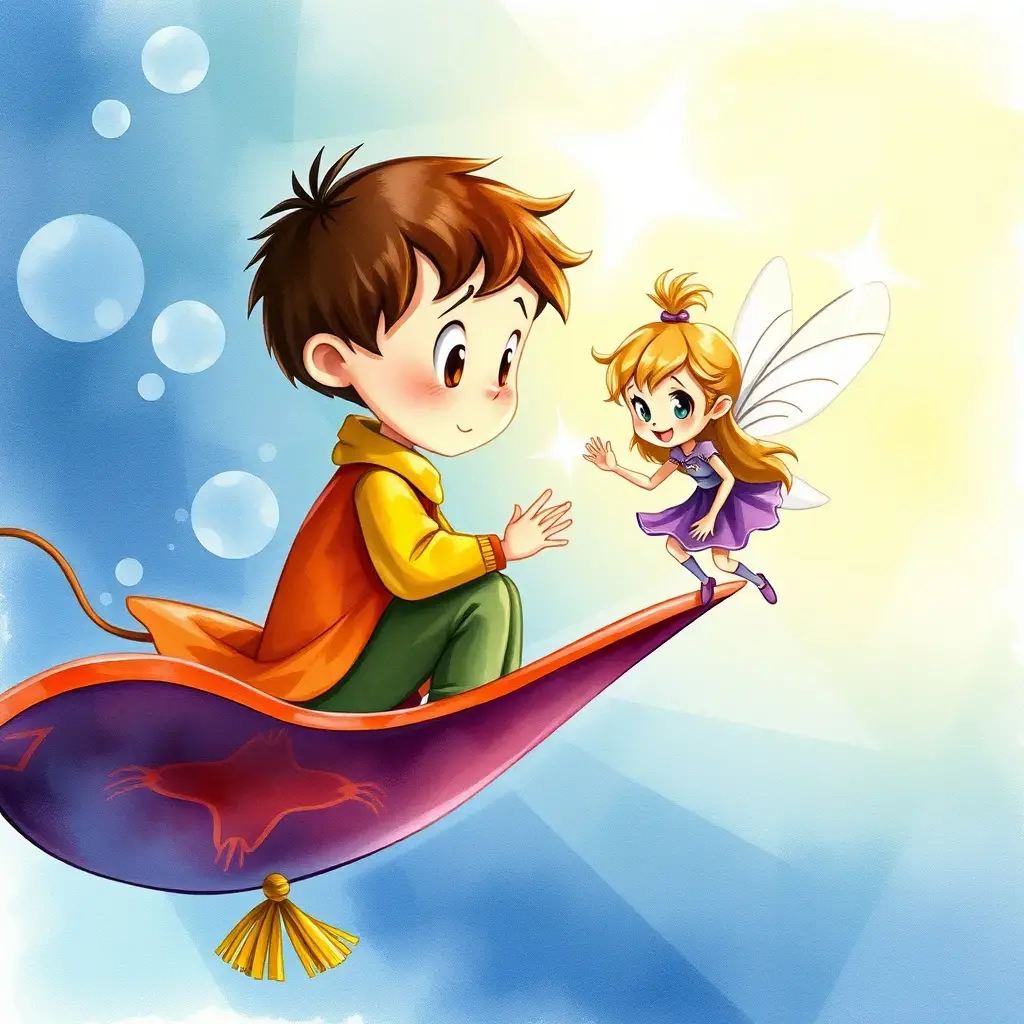 汤姆和小精灵在飞毯上