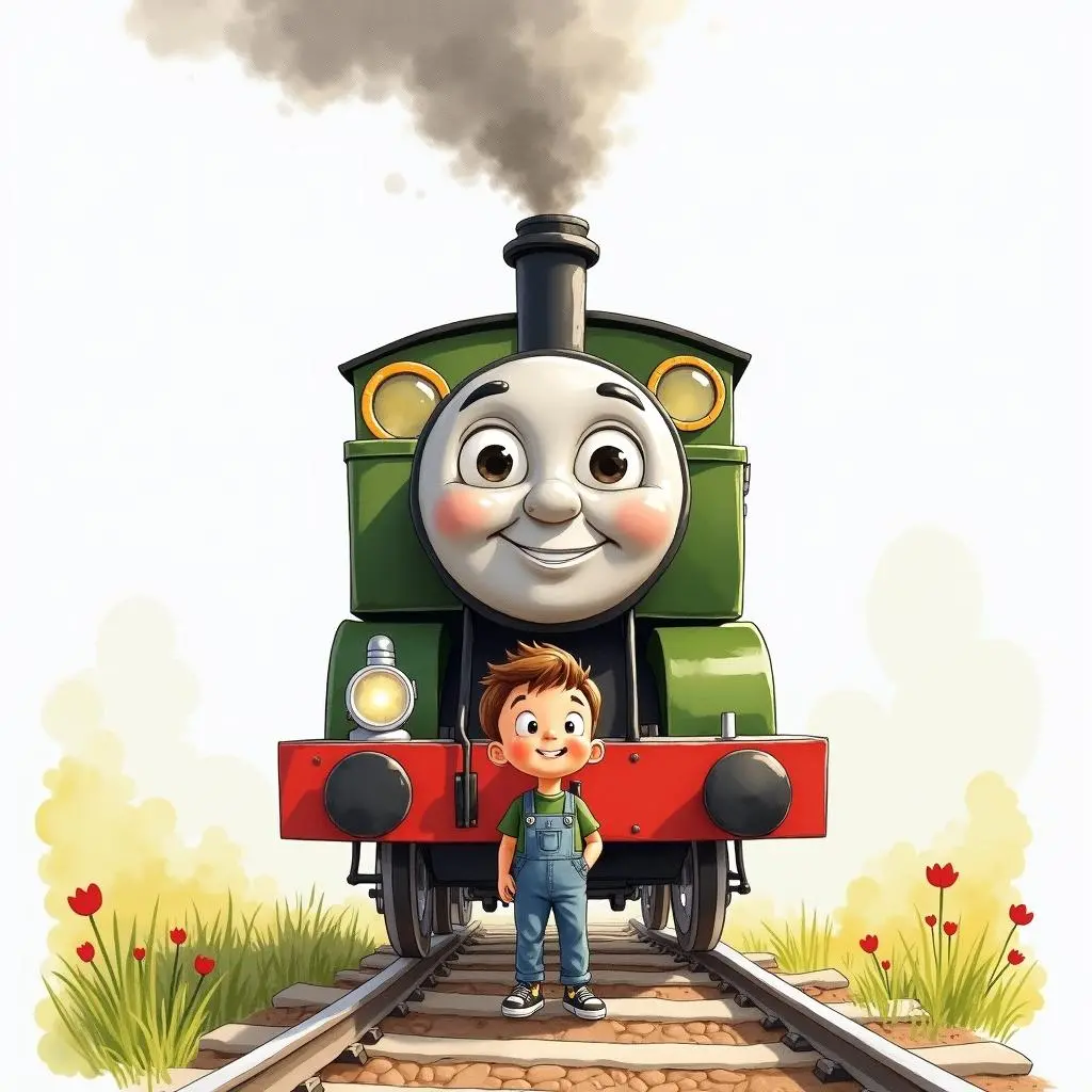 汤姆站在火车前好奇