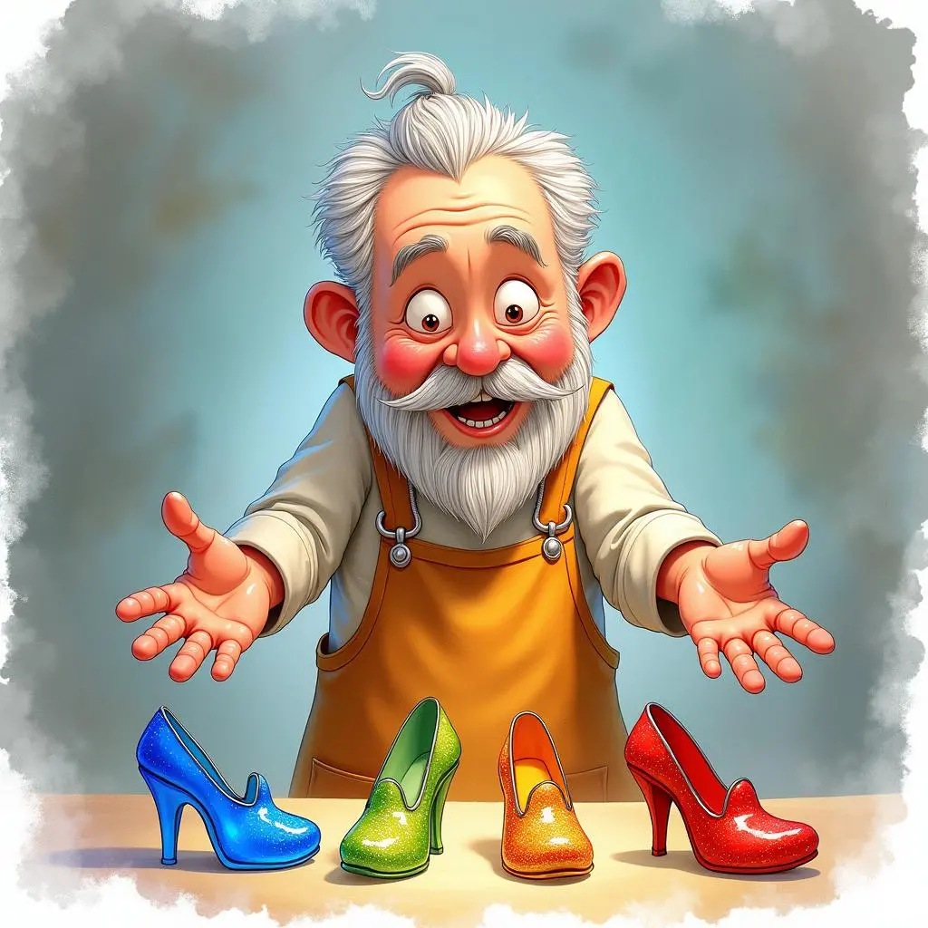 鞋匠向人们展示玻璃鞋