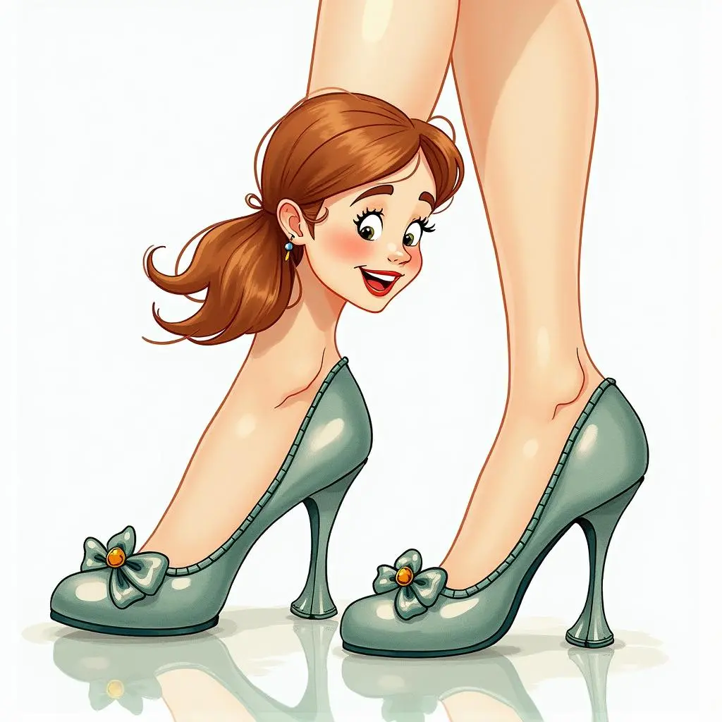 一位女士穿上玻璃鞋